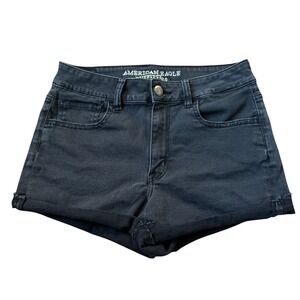American Eagle Hi-Rise Shortie Black Shorts Super Super Stretch AEO Sateen Sz 8